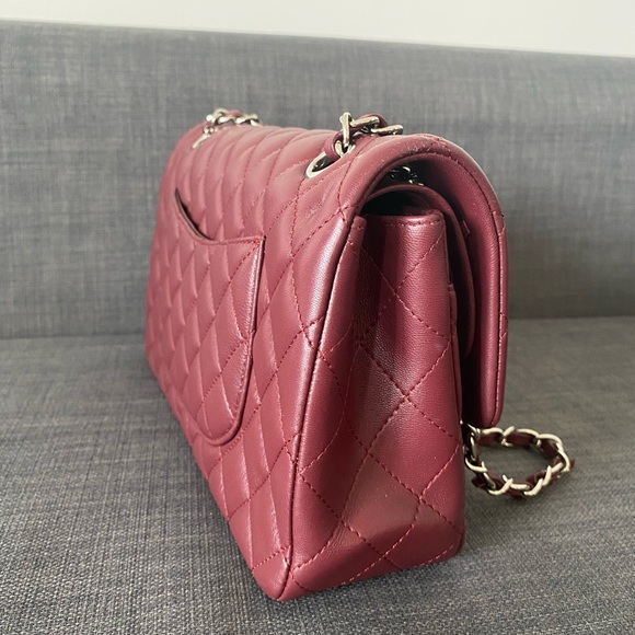 CHANEL Double Flap Lambskin Burgundy Handbag - Picture 6 of 12